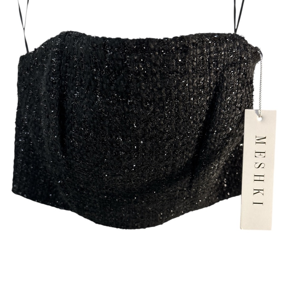 NWT Meshki Karl Tweed Crop Top mini Skirt Set XS Black Metallic Club Indie